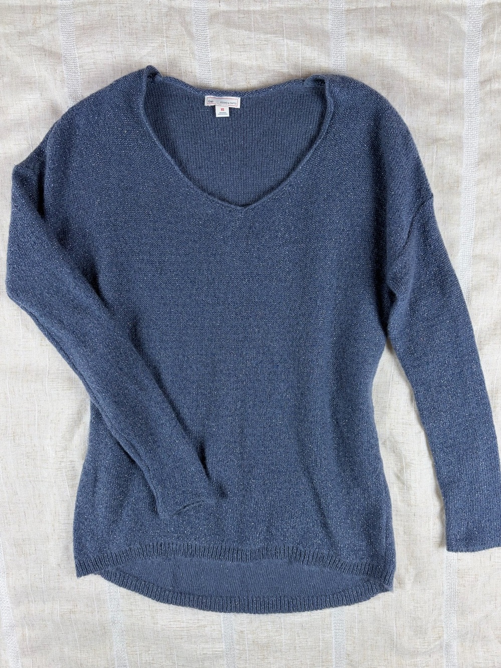 GAP Metallic Navy V-Neck Lightweight Women's Sweater XS
